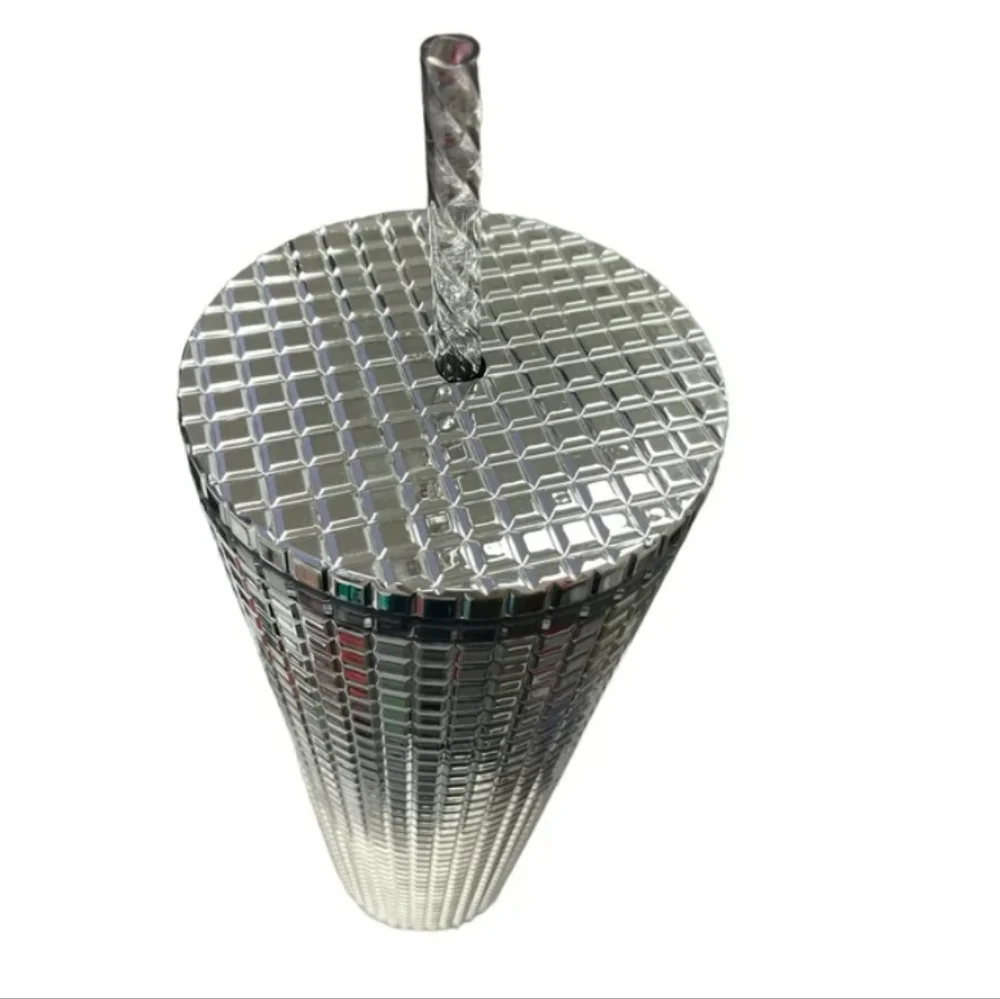 Starbucks 2023 Holiday Silver Disco Ball Mirror Grid 24 oz Venti Tumbler - Picture 3 of 3